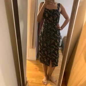 Topshop linen floral button front tie waist dress